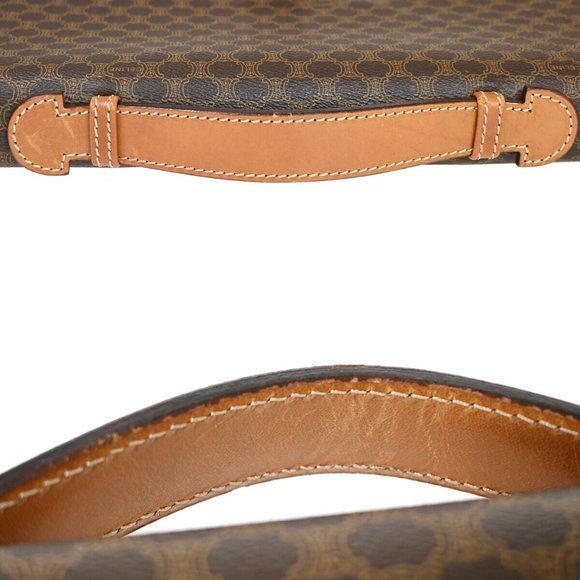 CELINE Logo Macadam Pattern Briefcase Hand Bag PVC Leather Brown Italy - Picture 11 of 16